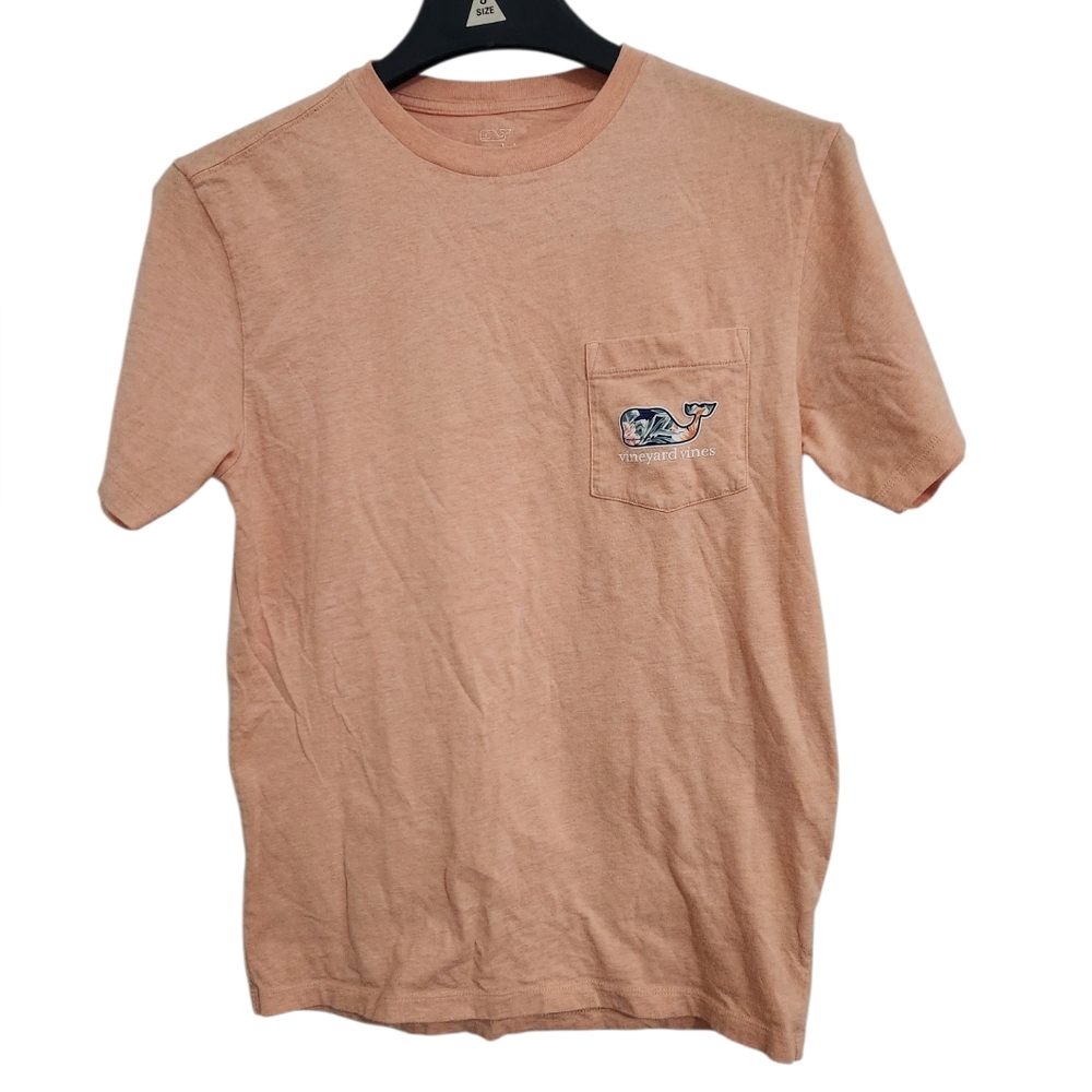 Vineyard Vines Short Sleeve Tee Heathered Pale Orange Floral Whale Crew Neck XS